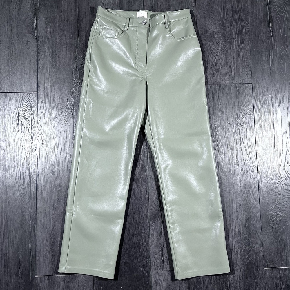 Aritzia Wilfred The Melina Vegan Leather High Rise Straight Pants Blue 2 NWOT